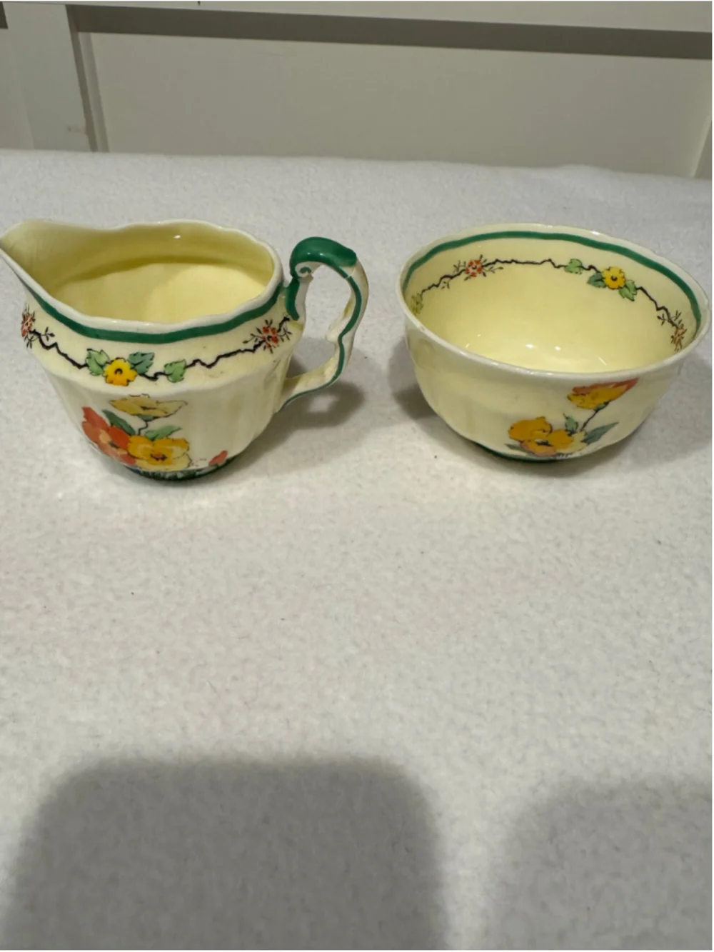 Vintage Crown Staffordshire Creamer & Sugar Bowl Set, One Size, Yellow and Green